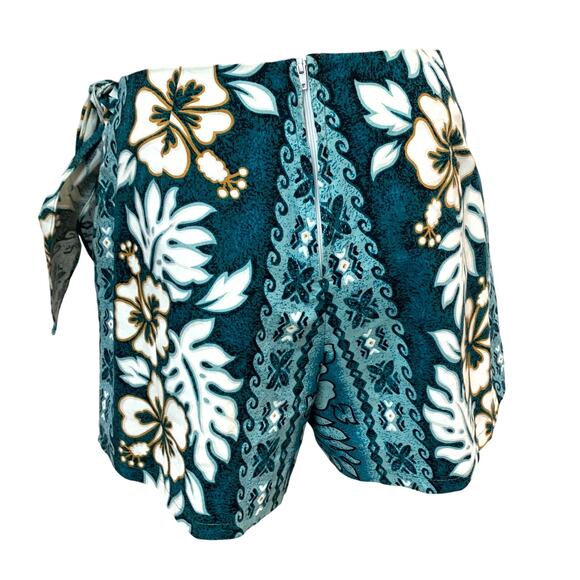 Vintage 80s 90s Hawaiian Skort | Teal Blue Tropical Floral Print made Hawaii - Picture 5 of 8